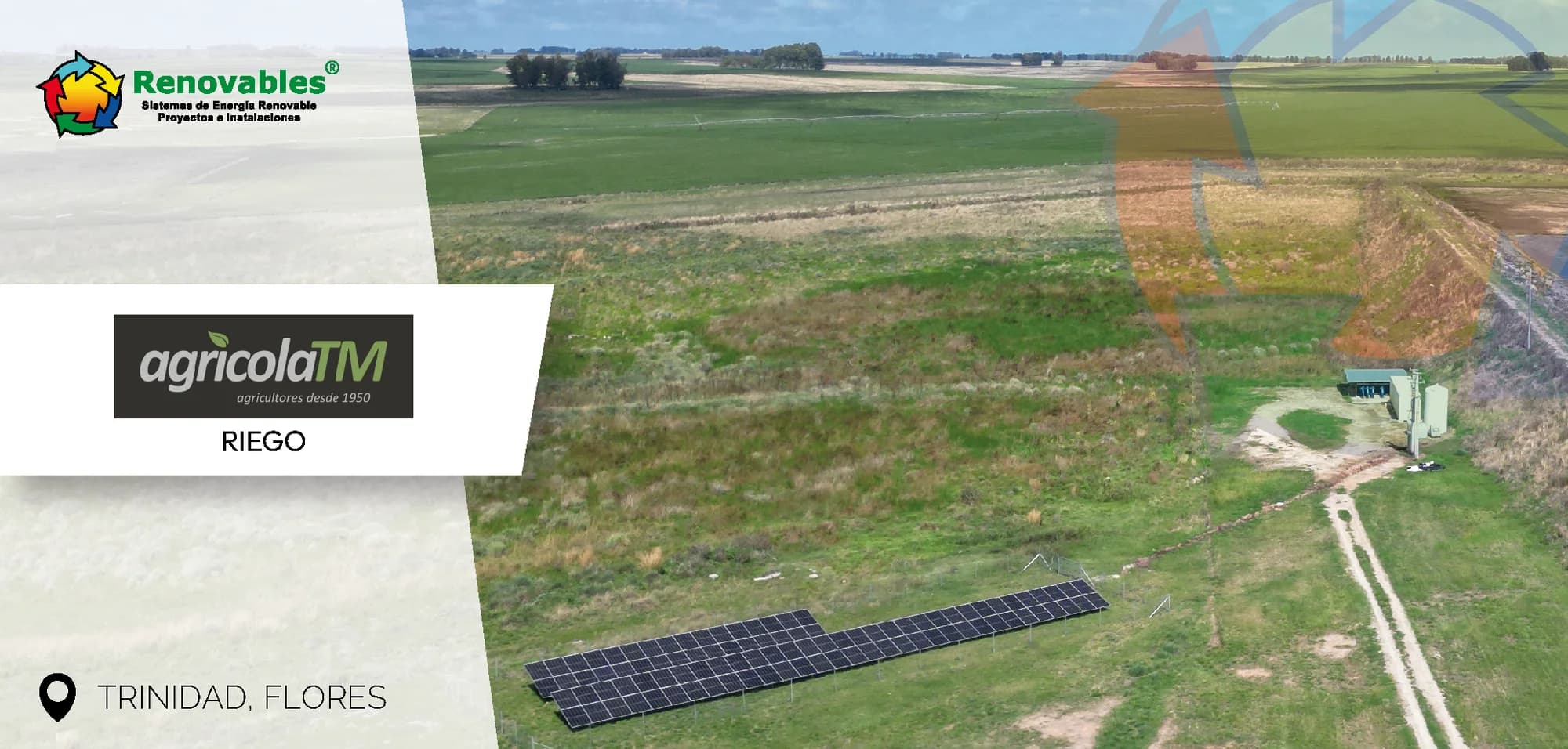 Generación para riego agrícola, instalación fotovoltaica de Renovables S.A. en Trinidad, Flores